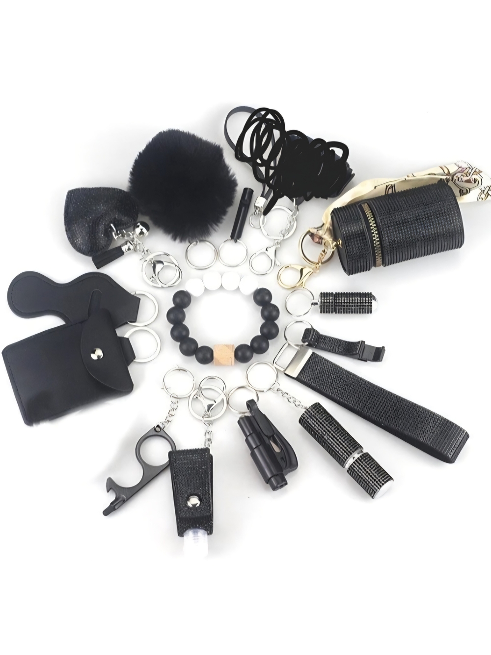 Black Women's Accessory Keyring Set with Beaded Bracelet